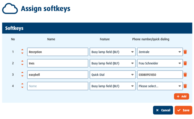 Screenshot: Configure Softkeys ACS