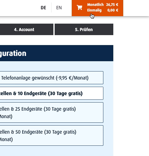 Warenkorb animiert Ein Klick auf den Warenkorb öffnet Details