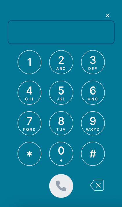 Ziffernfeld zur Rufnummerneingabe in ConnectMe mit Anruf- und Abbrechen-Schaltfläche