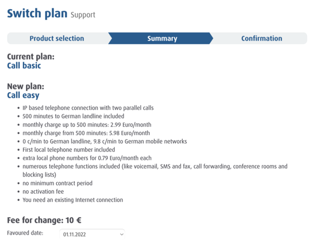 screenshot Switch plan summary