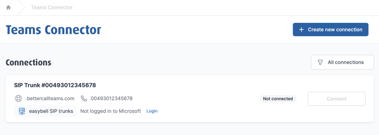 screenshot Connenctions - SIP Trunk