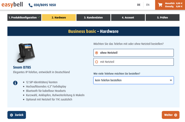 Schritt 2: Hardware auswählen Schritt 2 lässt sie Hardware bestellen