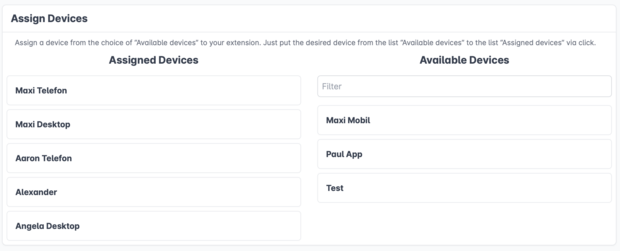 Simply right-click to specify the end devices to be assigned to your extension.