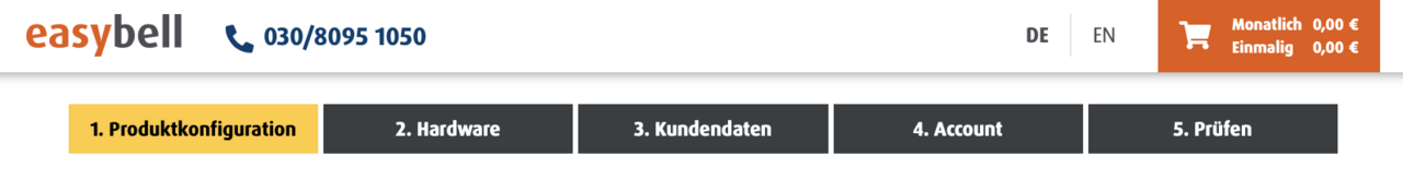 Order4 Ablauf Die fünf Schritte der Bestellung werden am oberen Rand angezeigt