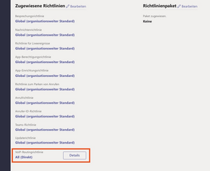Screenshot MS Teams Übersicht der Richtlinien