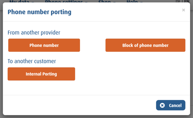 screenshot Phone number porting