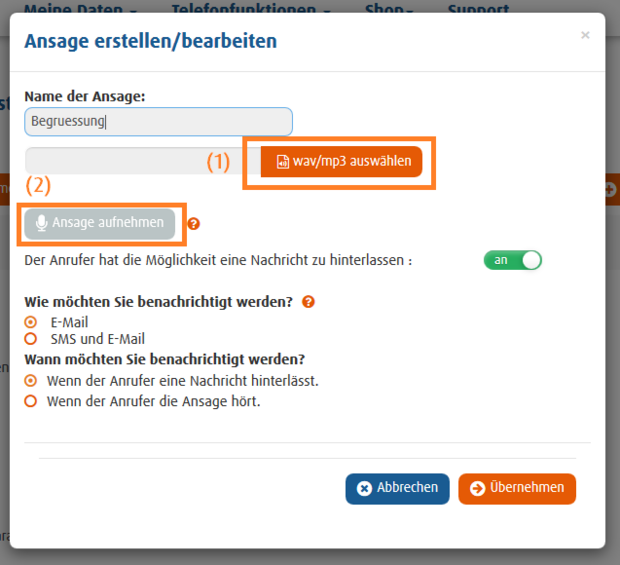 Anrufbeantwortereinstellungen Konfigurieren 2b Individuelle Ansage Hinzufuegen Uebersicht