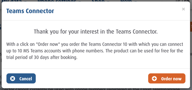 screenshot order Teams Connector
