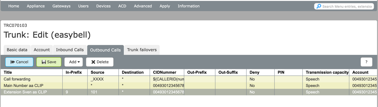 screenshot pascom outband calls