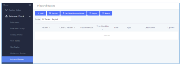 Screenshot of inbound configuration