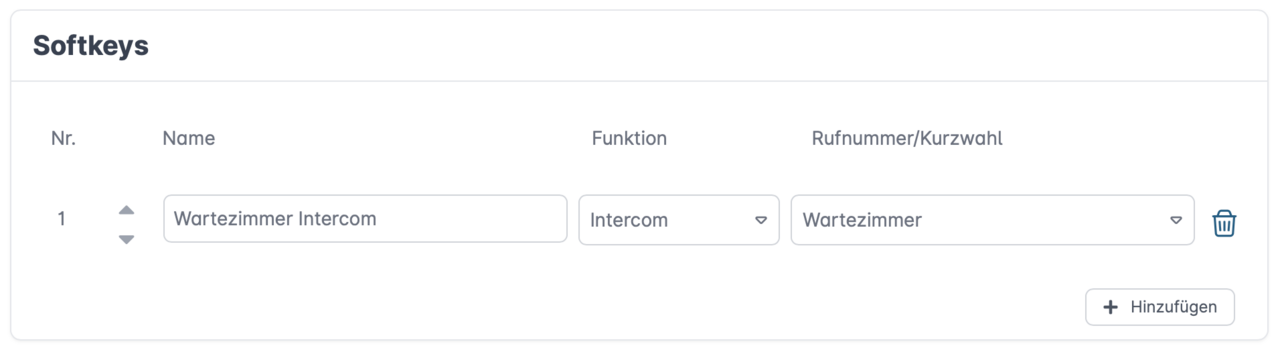 Softkey-Konfiguration mit Intercom-Funktion für das Wartezimmer in der Easybell Cloud Telefonanlage