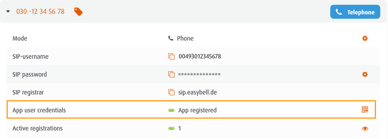 screenshot App user credentials
