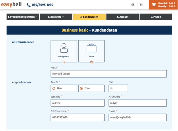 Schritt 3: Kundendaten Schritt 3: Kundendaten, Anschlussadresse und Rechnungsangaben machen