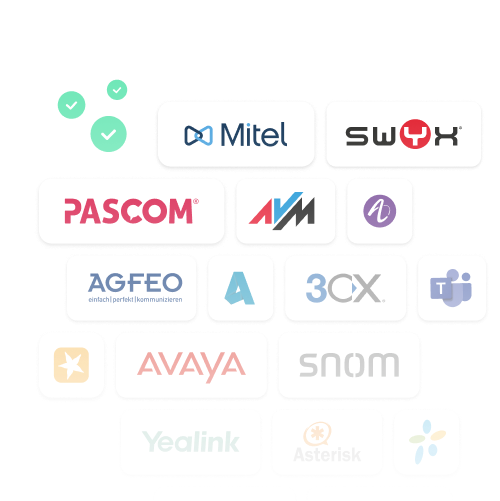 Logos mehrerer Telefonanlagen-Anbieter